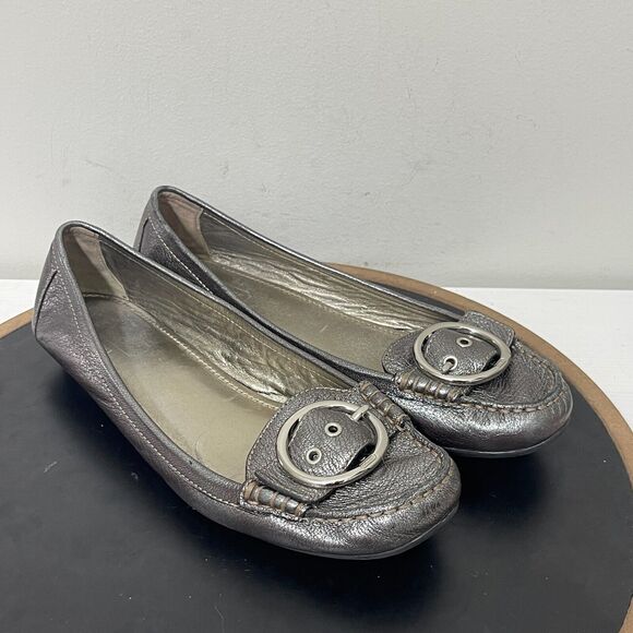 Coach Shoes Loafer Woman’s size 9.5 M Karly Leather Gold Buckle Heel Flats‎ - Picture 2 of 14